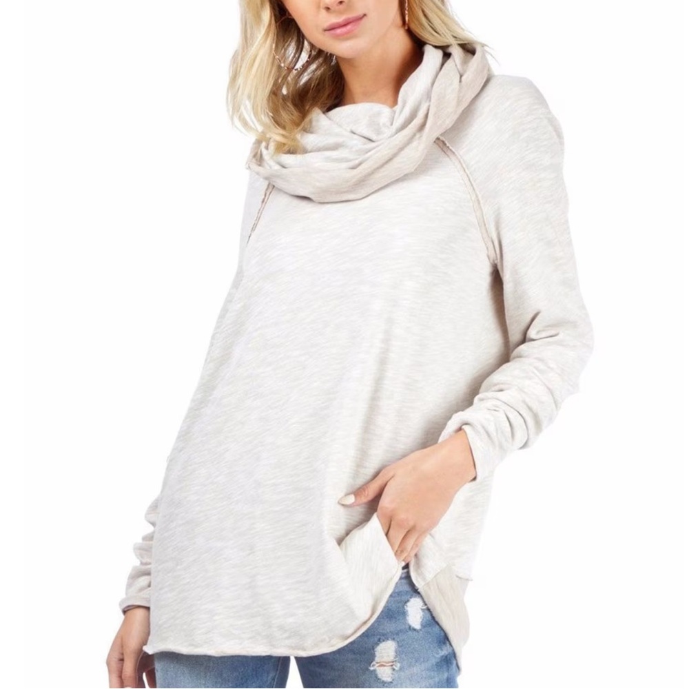 Free People Beach Tan Beige Tunic Pullover Shirt Top Long Sleeve Cocoon Cowl